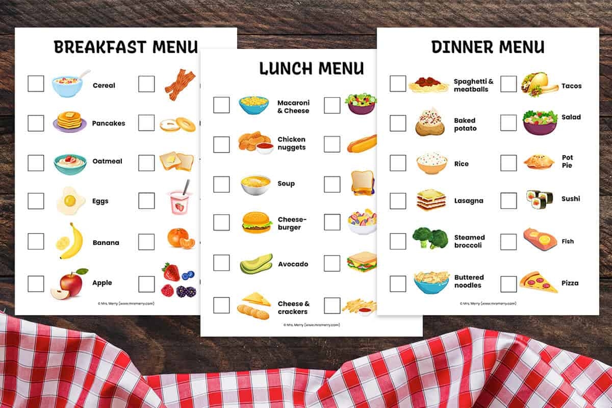 Pretend Play Restaurant Menus Breakfast Lunch Dinner Free Printables Mrs Merry