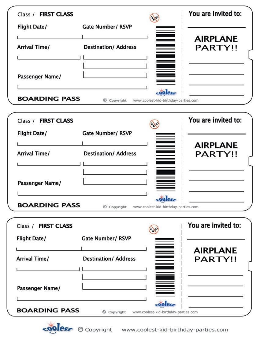 Printable Airplane Boarding Pass Invitations