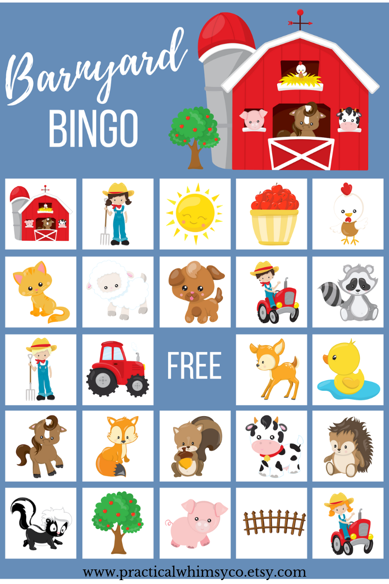 Printable Barnyard BINGO Game Down On The Farm Digital Download Farm Animals Instant Download Boy Birthday Party Farmer BINGO Cards Etsy