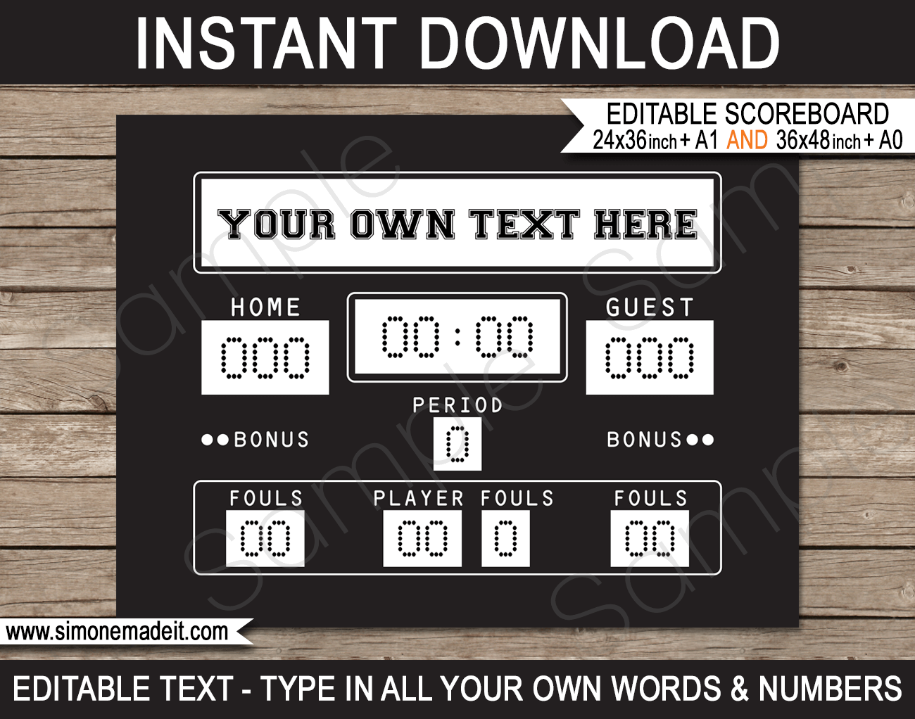 Printable Basketball Scoreboard Backdrop Party Decorations