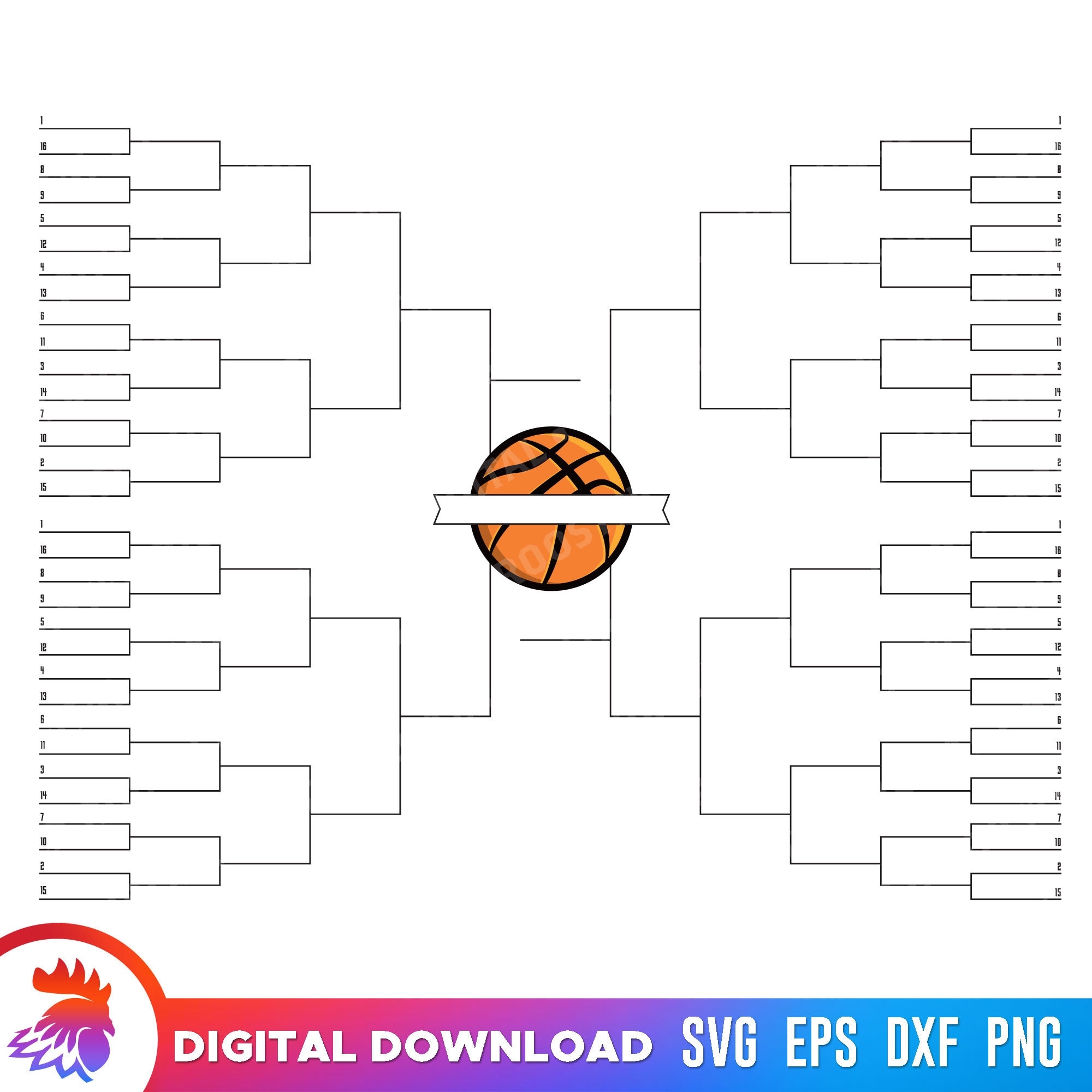 Printable Basketball Tournament Bracket Basketball Bracket Skeleton SVG Basketball PDF Basketball Cut Files 64 Team Bracket Download Etsy