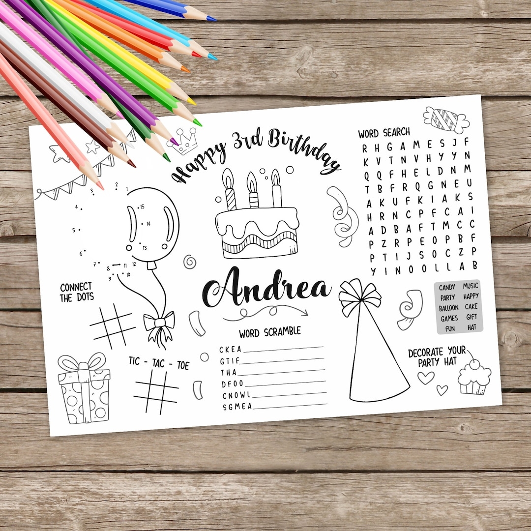 Printable Birthday Placemat Kids Activity Table Mat Birthday Cake Coloring Sheets Birthday Craft Activity Page Printable Placemat Etsy