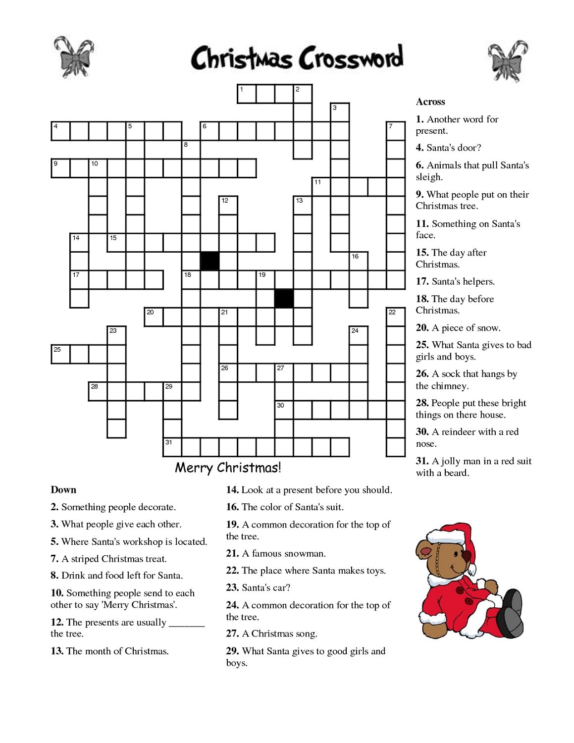 Printable Christmas Crossword Puzzle For Adults
