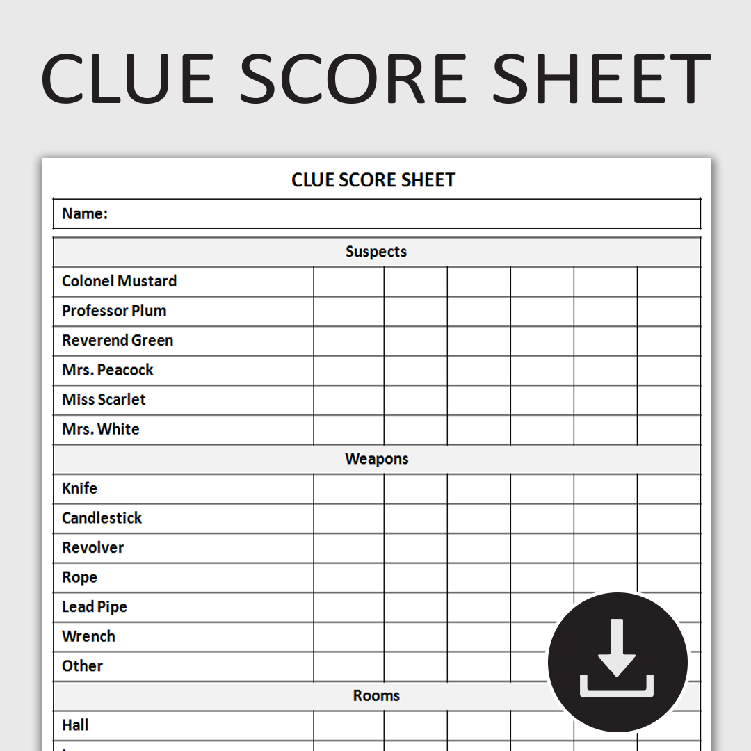 Printable Clue Game Score Sheet Detective Game Tracker Clu Inspire Uplift
