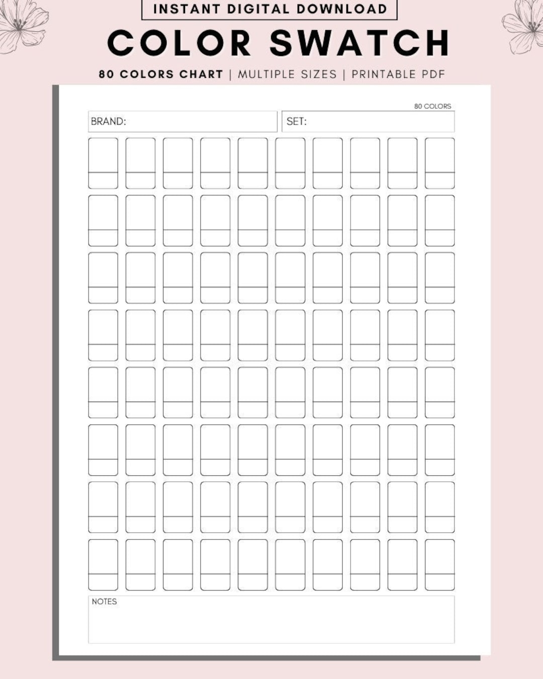 Printable Color Swatch Color Swatch Chart Color Swatch Template DIY Color Swatch Marker Swatches Paint Swatches Colored Pencil Swatch Etsy