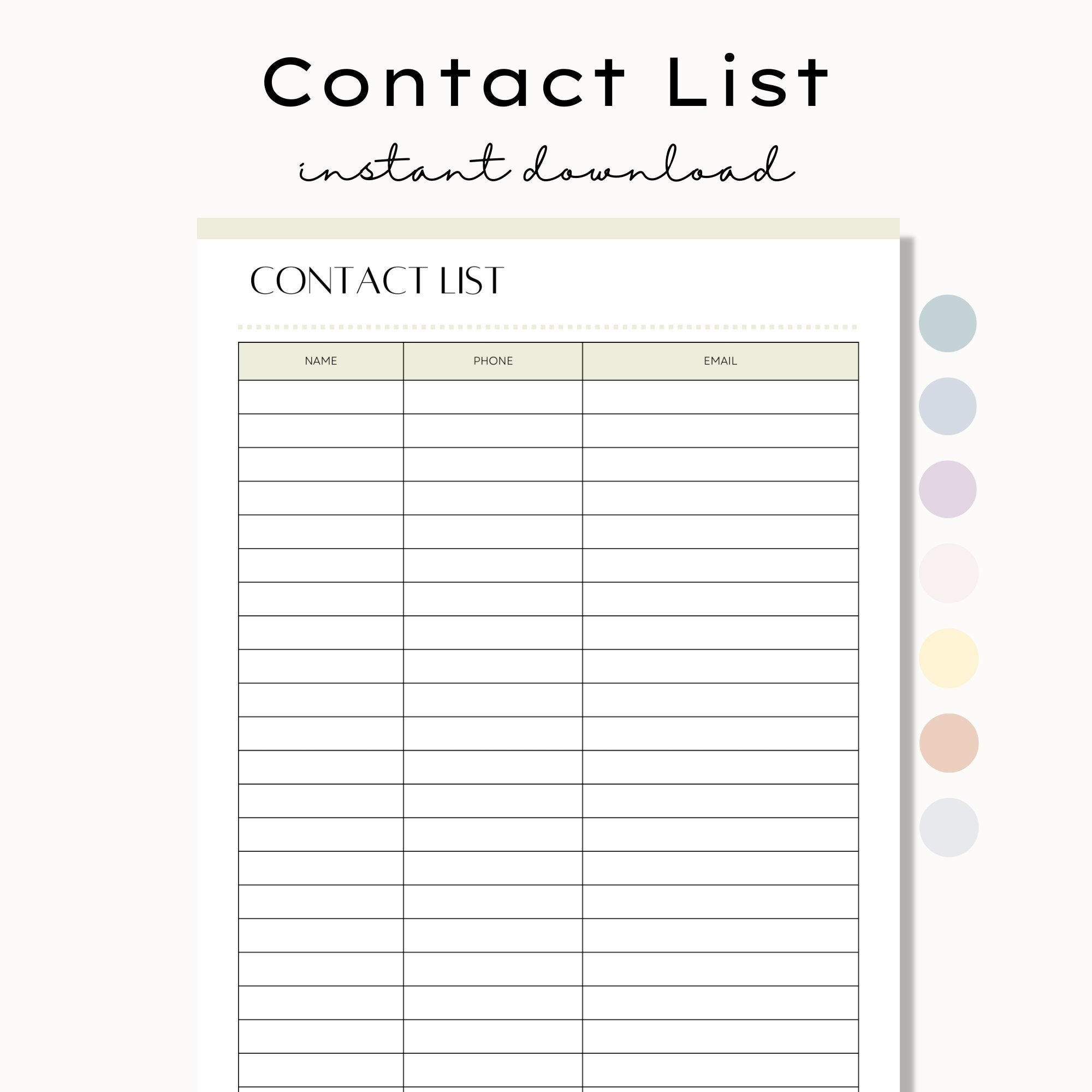 Printable Contact List Contact List Sheet Phone Number List Contacts Info Sheet Business Contacts List Template Name And Number List Etsy