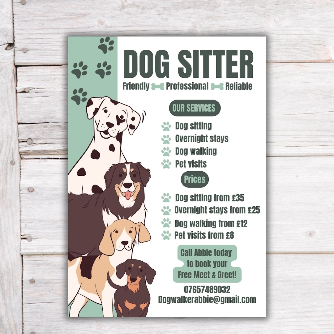 Printable Dog Sitting Business Flyer Dog Walking Flyer Doggy Daycare Pet Leaflet Editable Template Puppy Visit Pet Sitting Flyer Digital Etsy