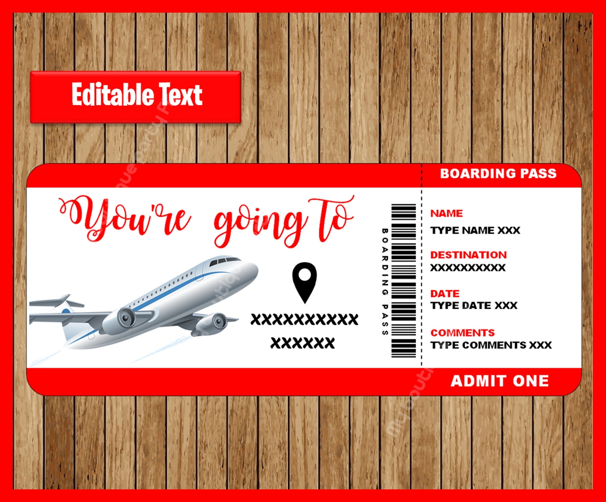 Printable Editable Boarding Pass Template Surprise Fake Plane Ticket Trip Gift Airplane Flight Destination INSTANT DOWNLOAD Etsy