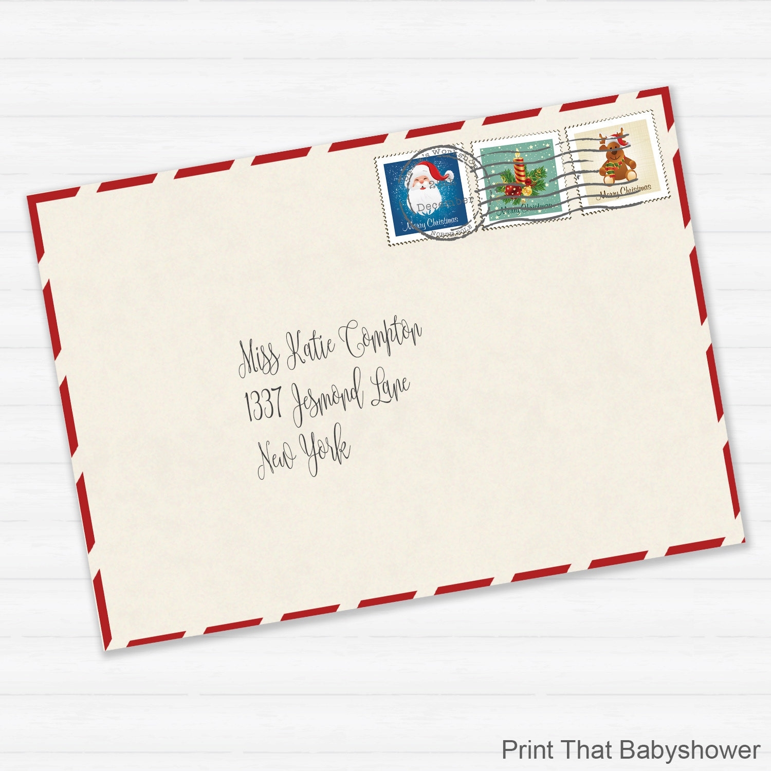 Printable Envelope For Letter From Santa Or Christmas Letter Printable Download Santas Envelope Etsy