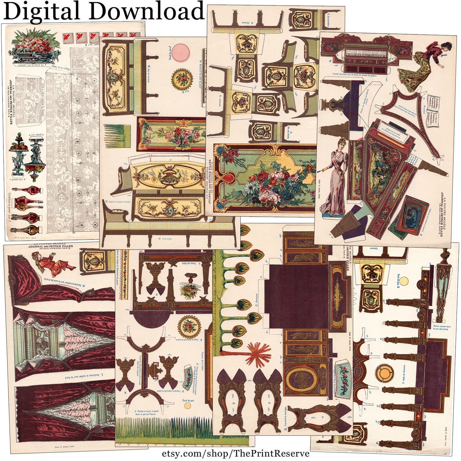 Printable Furniture Paper Doll House Victorian Digital Download Image Etsy
