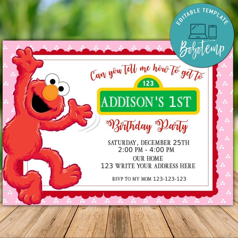 Printable Girl Pink Elmo Birthday Invitation Instant Download Bobotemp