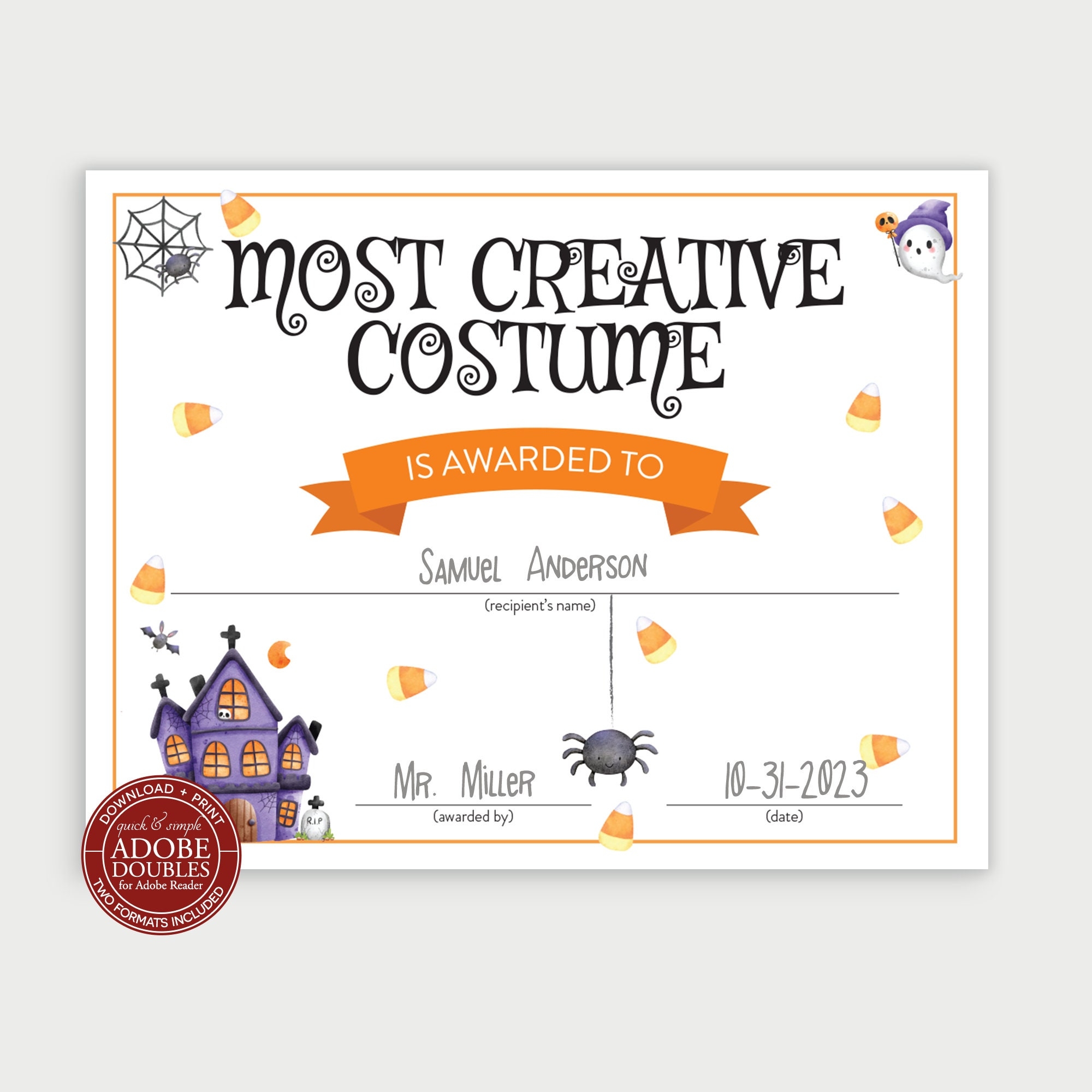 Printable Halloween Costume Award Certificate Bundle Trick Or Treat Costume Award Decorations And Costume Winners INCLUDES 10 Awards Etsy