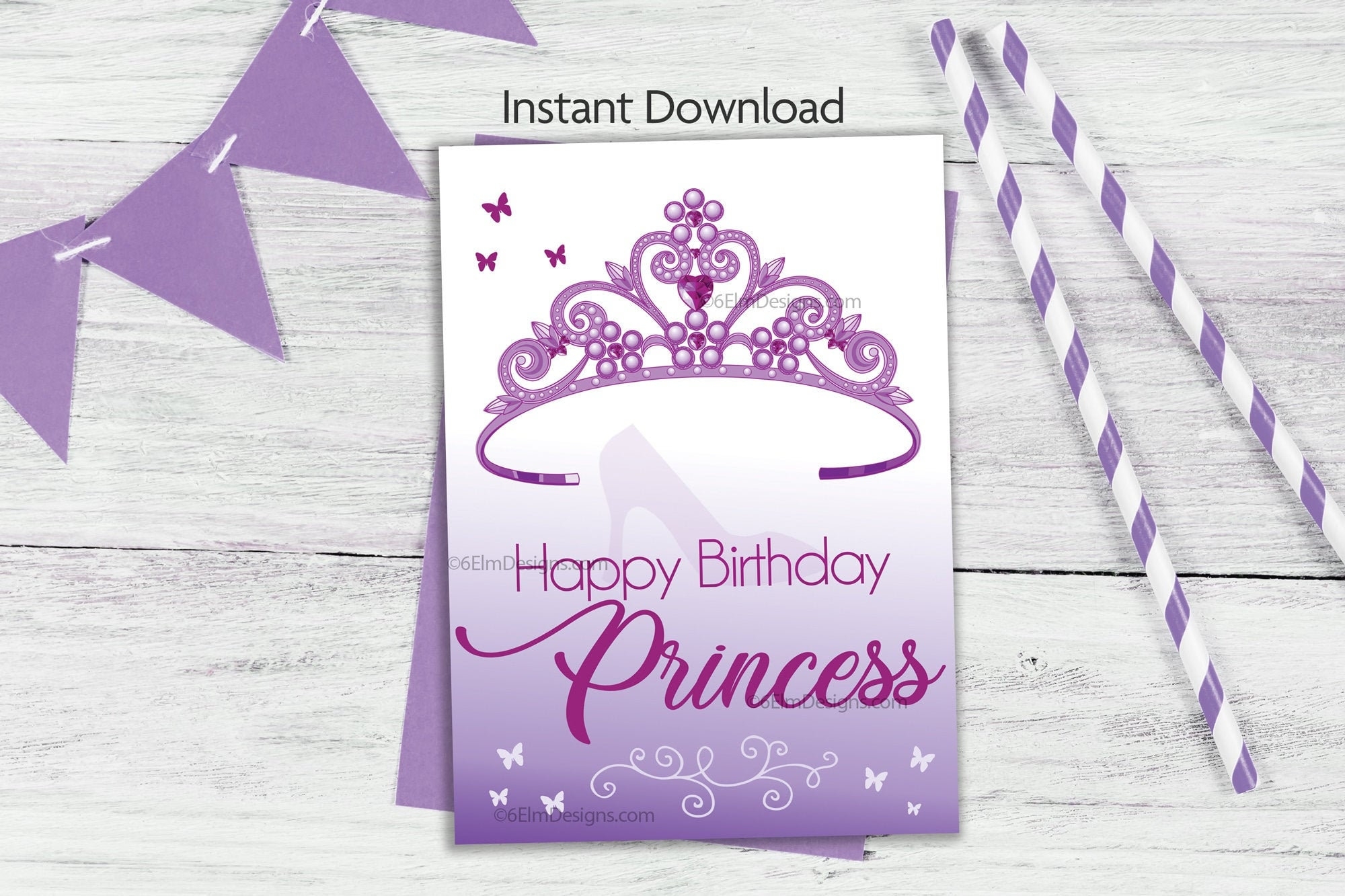 Printable Happy Birthday Princess Greeting Card Tiara Purple Granddaughter Birthday Little Girl Birthday Card Etsy