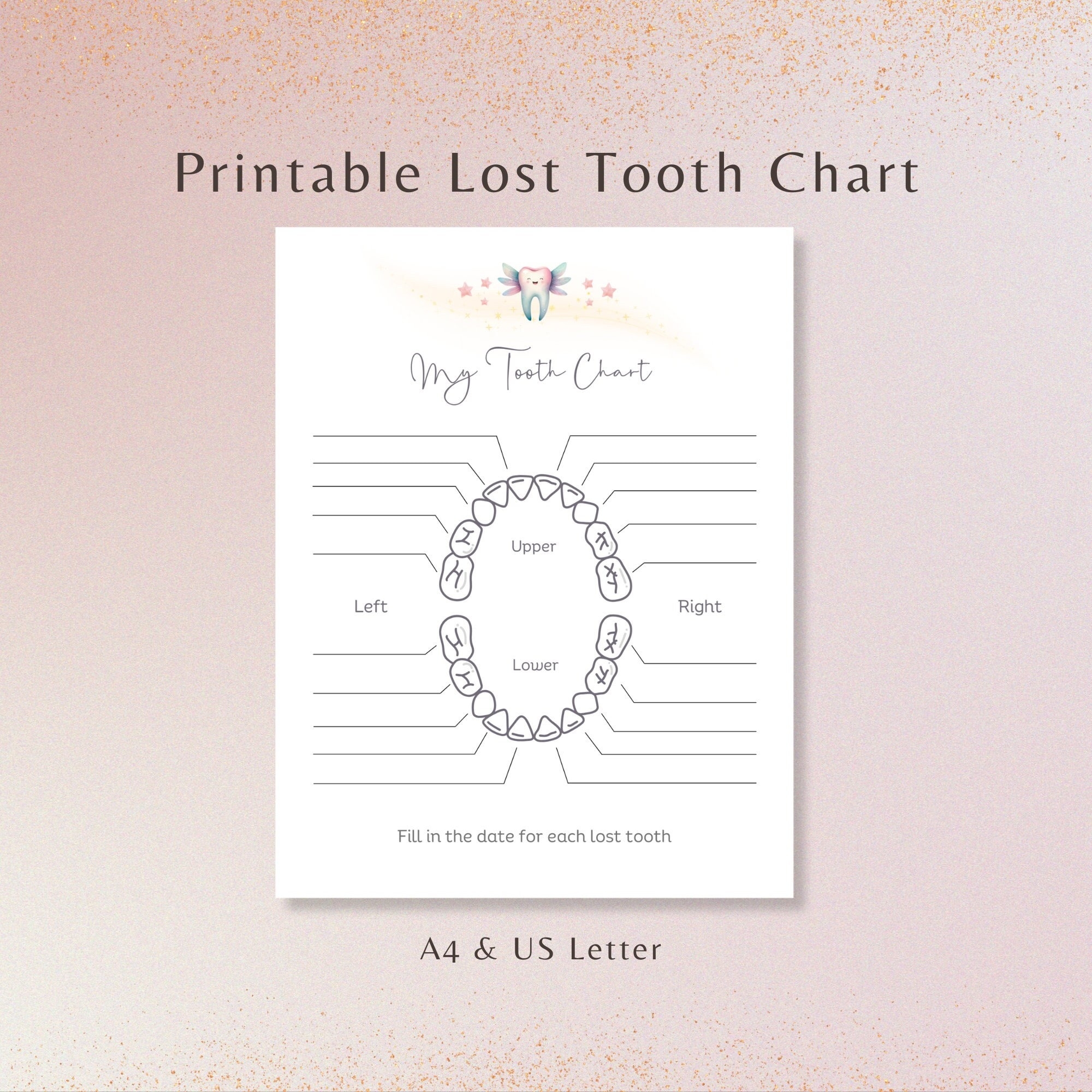Printable Lost Tooth Chart Printable Tooth Fairy Letter Kids Printable Milestone Keepsake Personalized Baby Tooth Loss Record Etsy