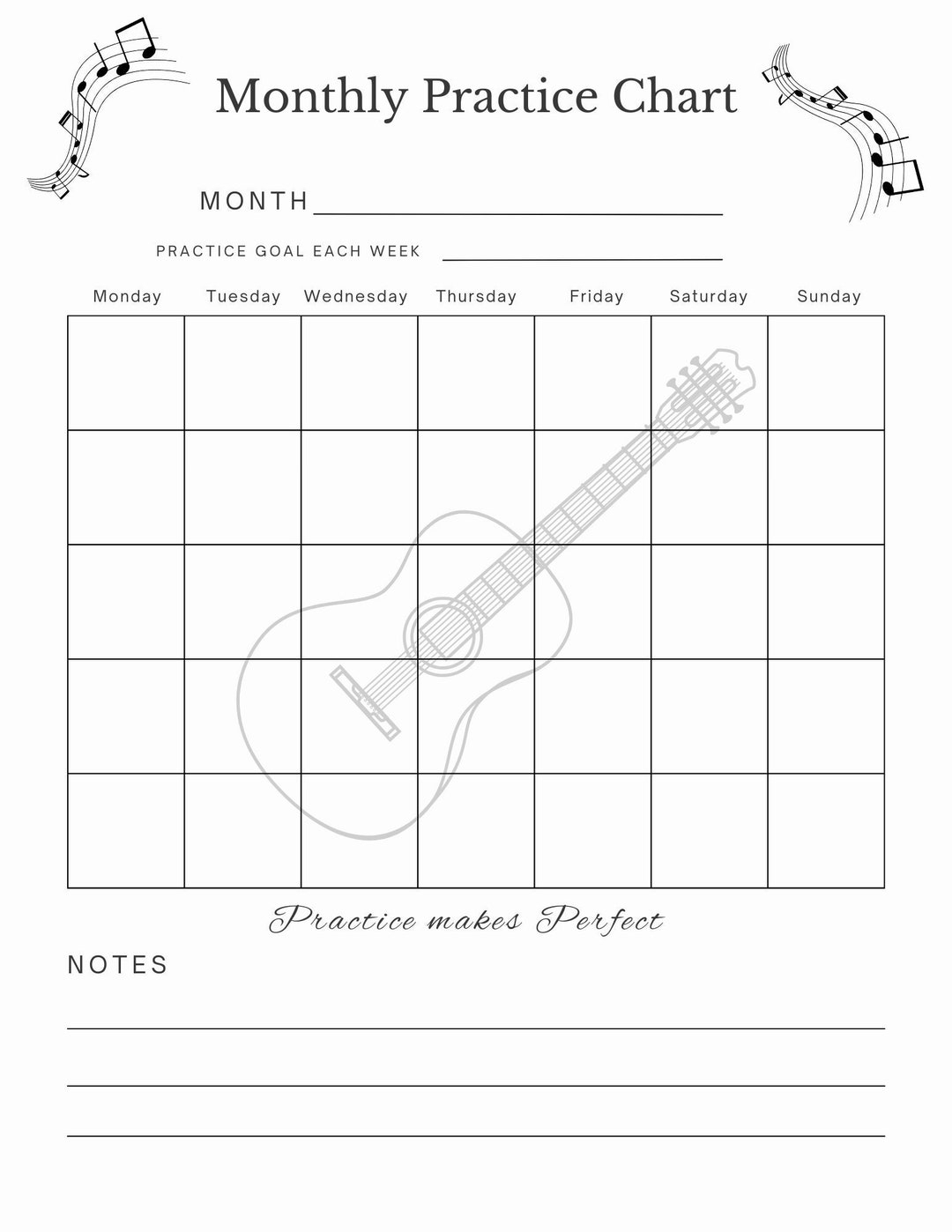 Music Practice Chart Printable Free