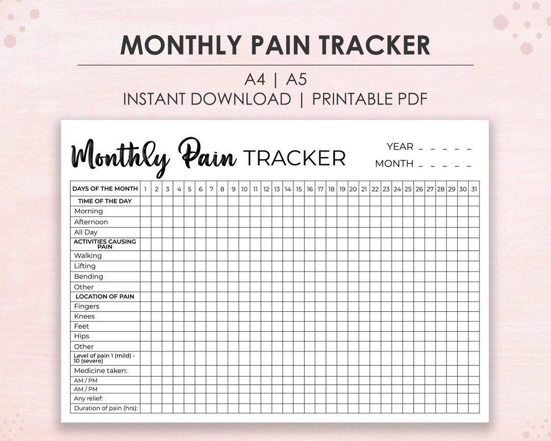 Printable Monthly Pain Tracker For Bullet Journal Track Daily Pain A4 A5 PDF Instant Download Etsy Hong Kong