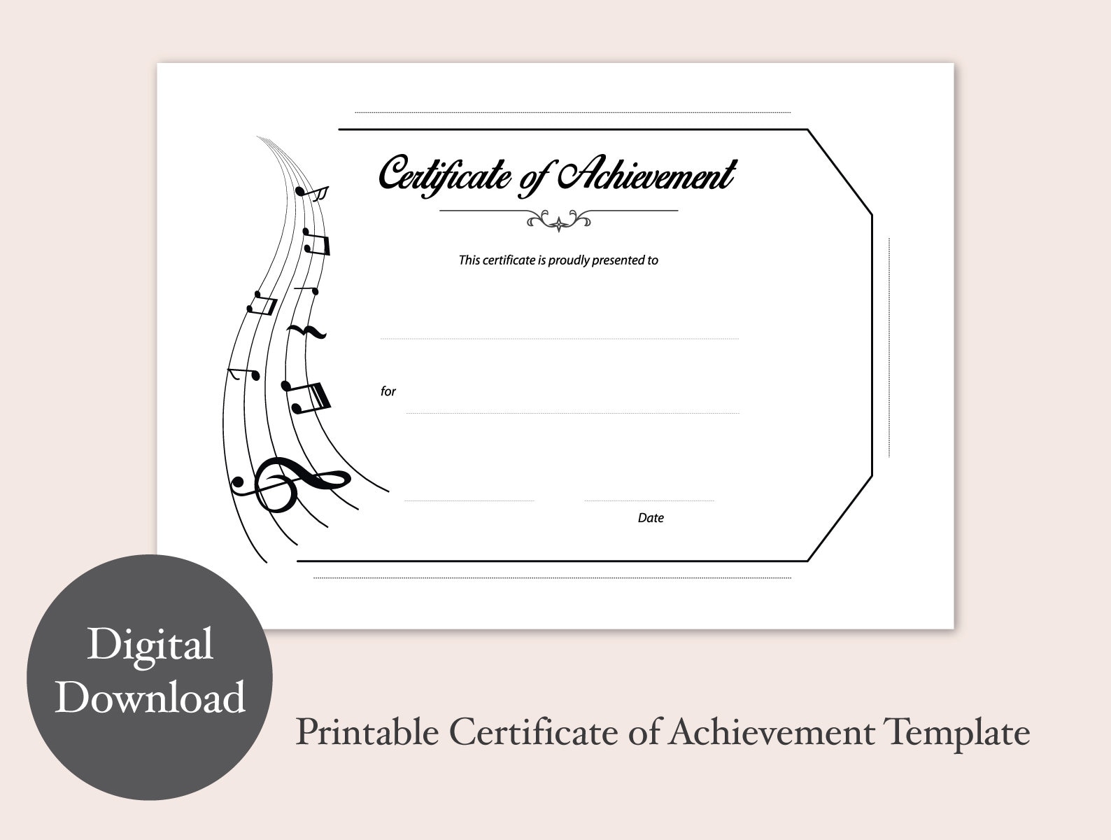 Printable Music Certificate Of Achievement Template Printable A4 And A5 Size digital Download Etsy