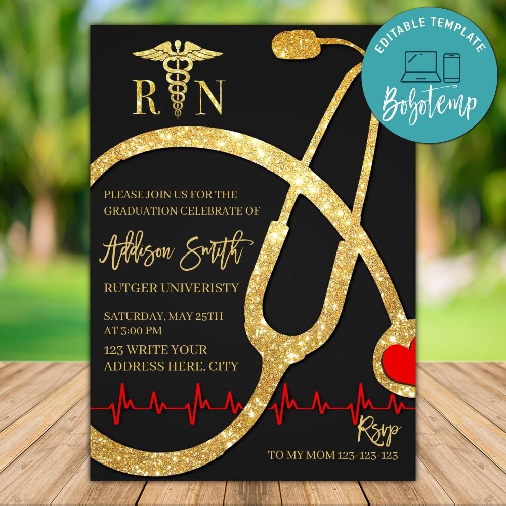 Printable Nursing Graduation Announcement Invitation DIY Bobotemp