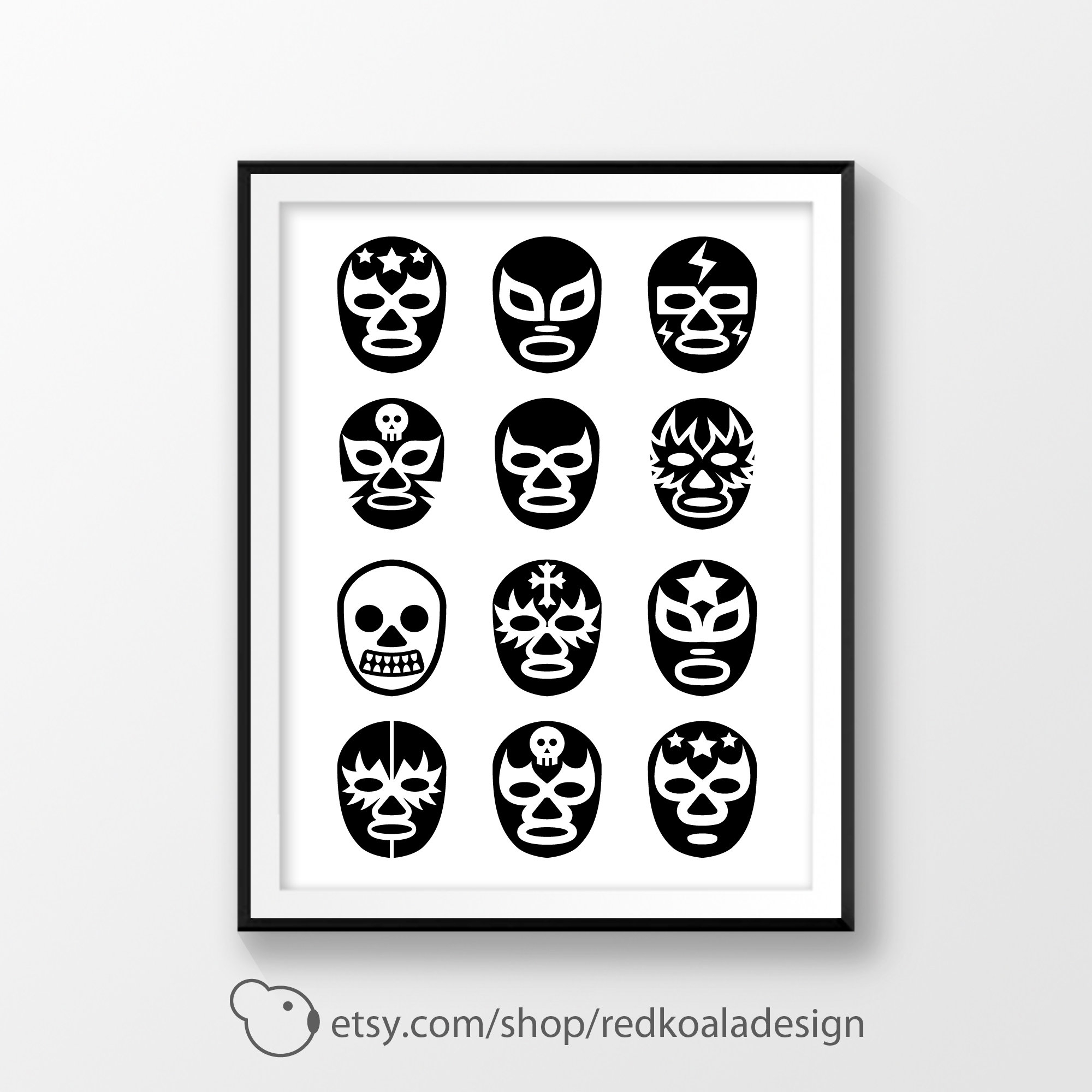 Printable Poster Digital Download Lucha Libre Masks Luchador Mask Print Mexican Wrestling Mexico Wall Art For Him Black And White Etsy