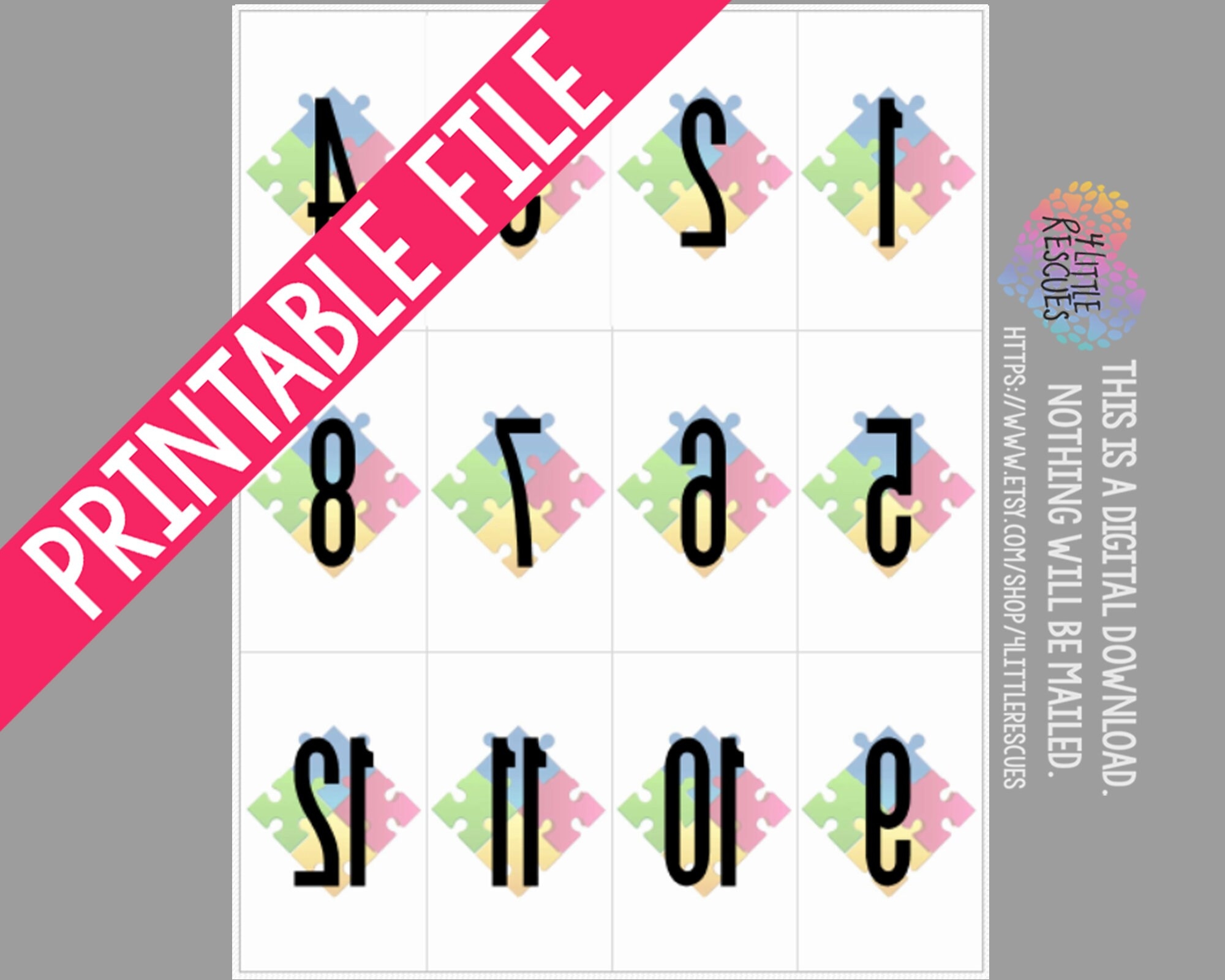 Printable Puzzle Pieces Forward Reverse Live Sale Facebook Numbers 1 600 PDF Digital Download Mirror Image Backwards LLR Paparazzi Autism Etsy