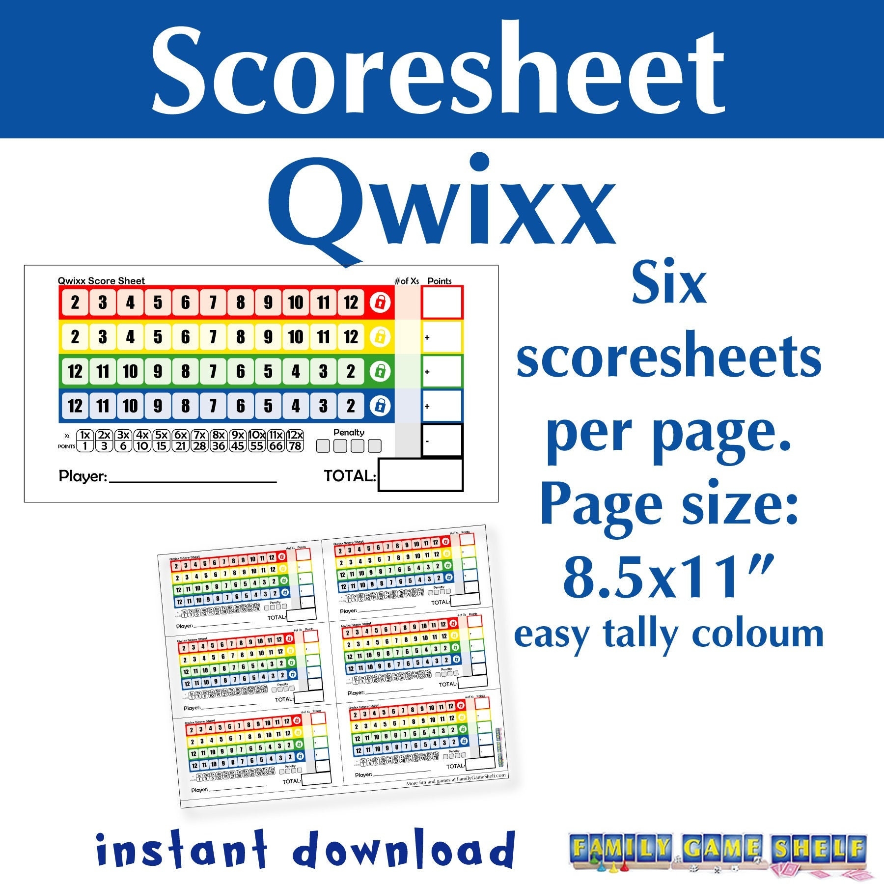 Printable Qwixx Dice Game Scoresheets Quixx Dice Game Score Card For Family Game Night Etsy