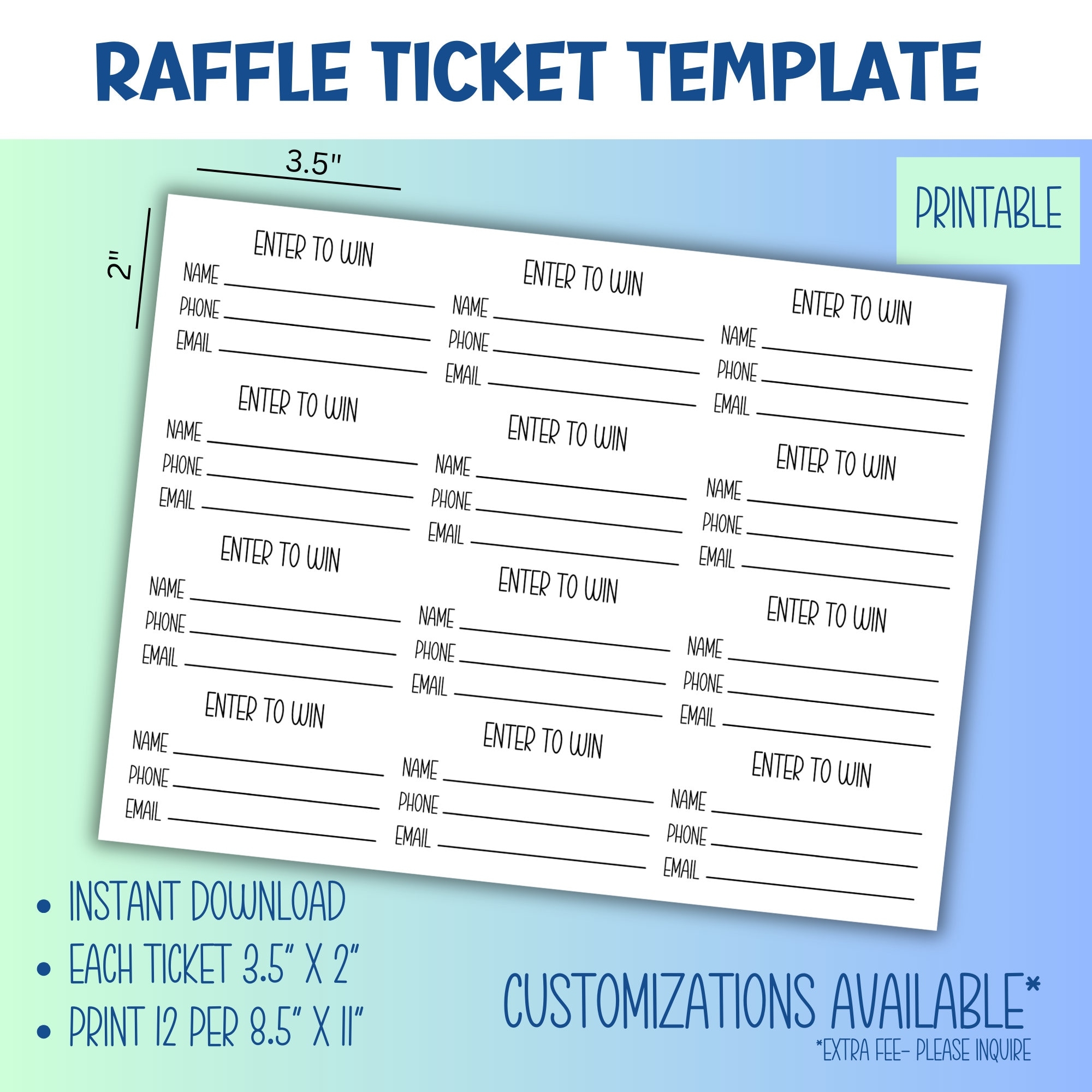 Printable Raffle Ticket Raffle Ticket Templates Enter To Win Ticket Template Simple Ticket Template Download Drawing Slips Etsy