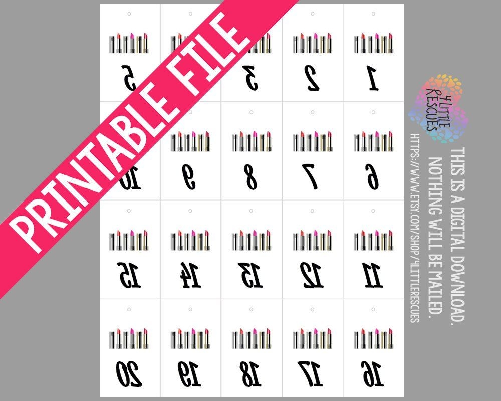 Printable Reverse Forward Numbers 1 100 Facebook Live Sales Lipstick Lip Sense Mirror Image Tags Backwards Inventory Cards
