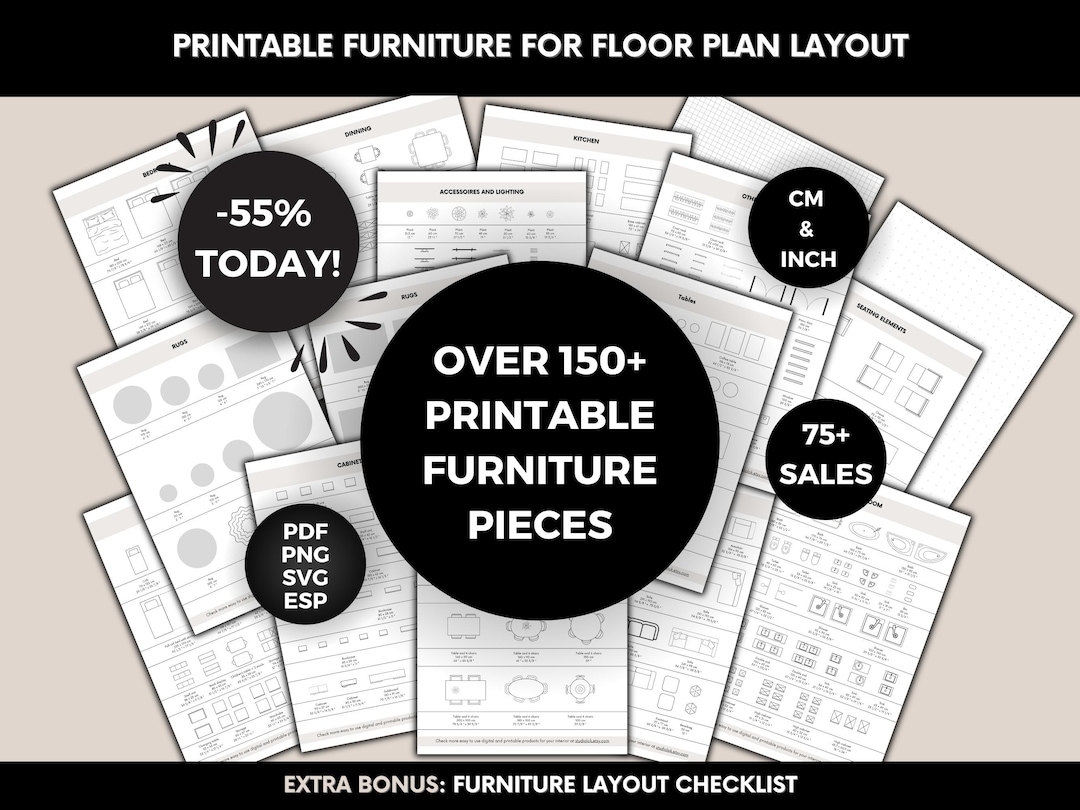 Printable Scale Furniture Templates Interior Design 1 50 Scale DIY Miniature Furniture Cutouts For Floor Plan Layouts Home Decor Planning Etsy