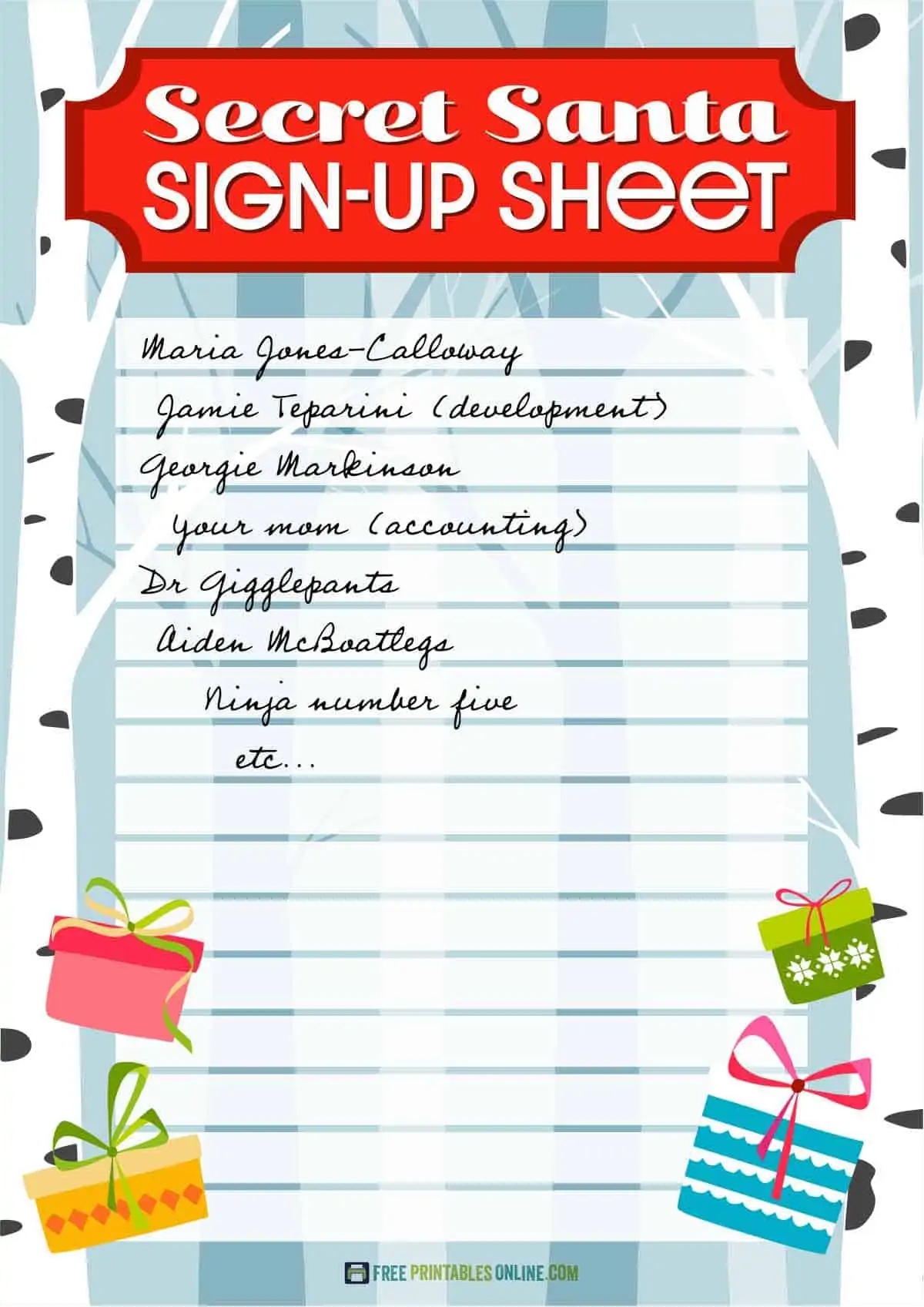 Free Printable Secret Sister Forms