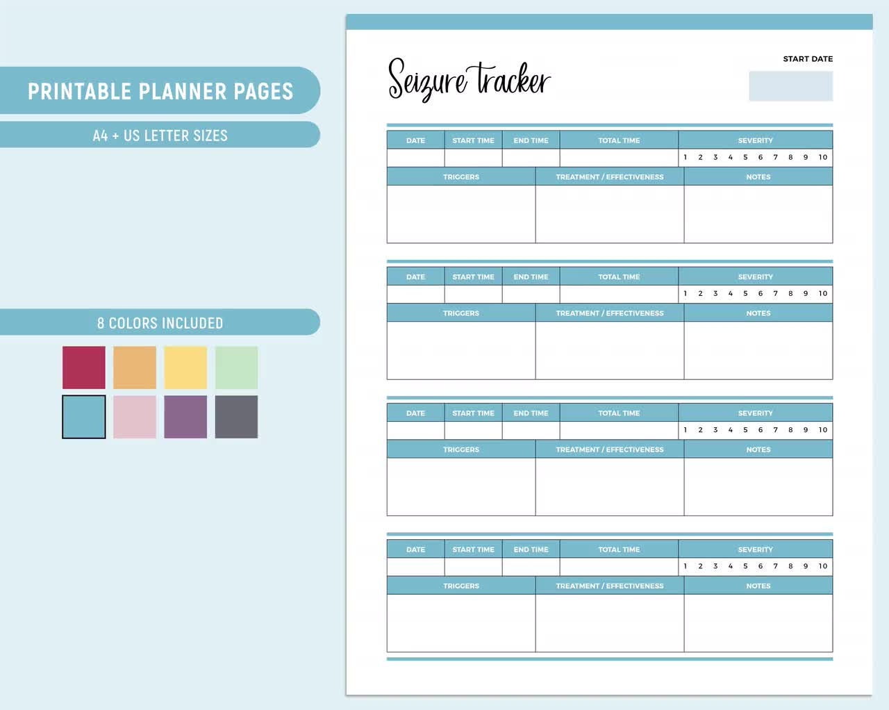 Printable Seizure Tracker Epilepsy Tracker Seizure Journal Symptom Tracker Trigger Log Epilepsy Management Treatment Plan A4 Letter Etsy