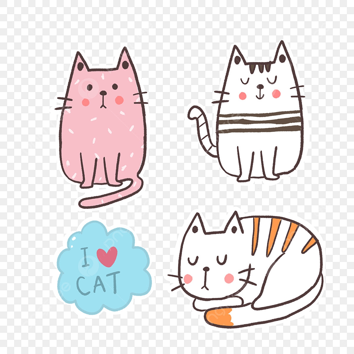 Printable Sticker White Transparent Cat Stickers Collection Various Free Printable Cat Emotion Sticker PNG Image For Free Download