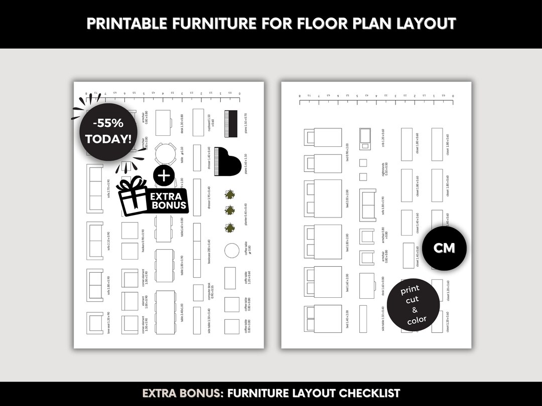 Printable Template Scale Furniture A4 Coloring Page Scale Furniture Floorplan 2D Change Living Room Change Bedroom Layout Scale 1 By 50 Cm Etsy