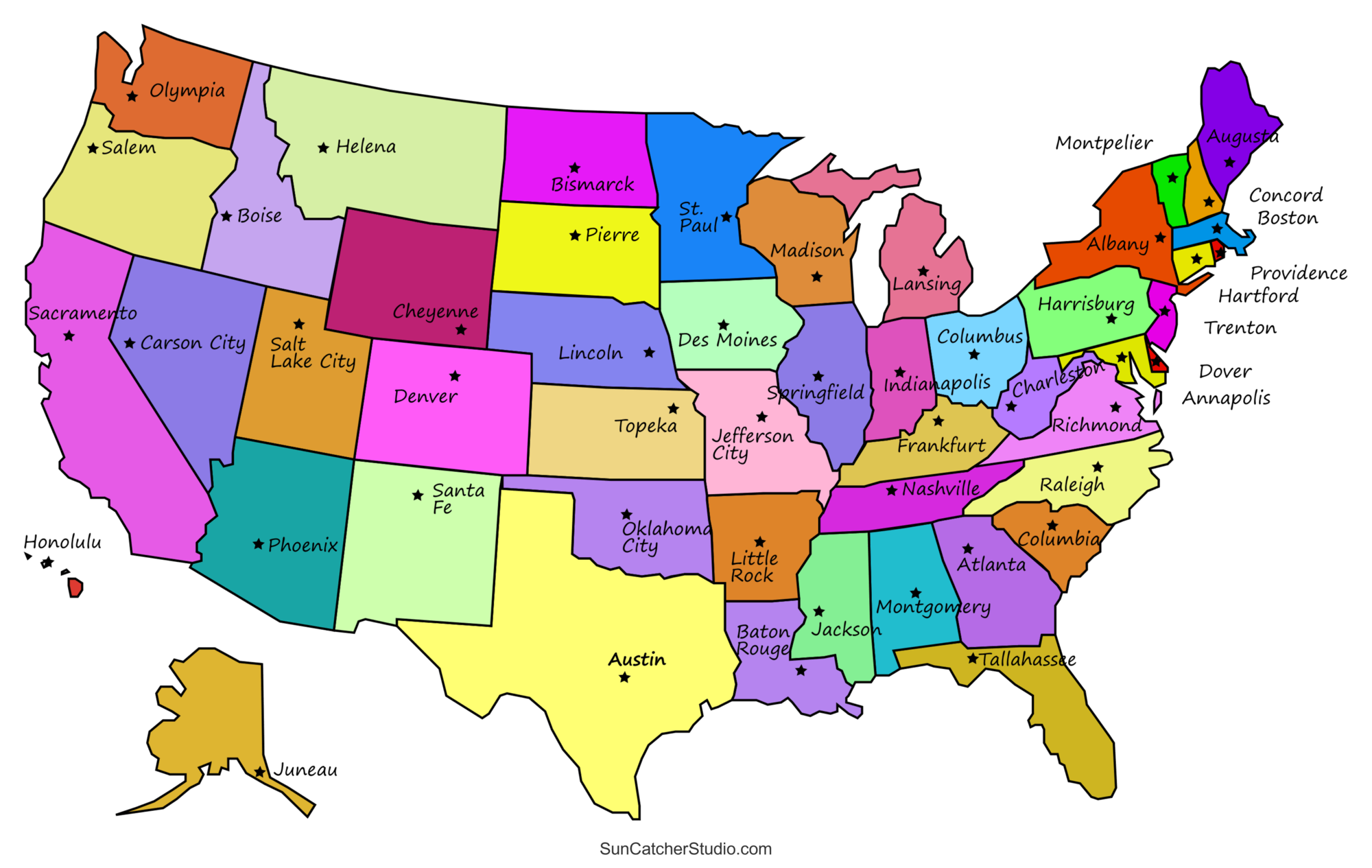 Printable US Maps With States USA United States America DIY Projects Patterns Monograms Designs Templates