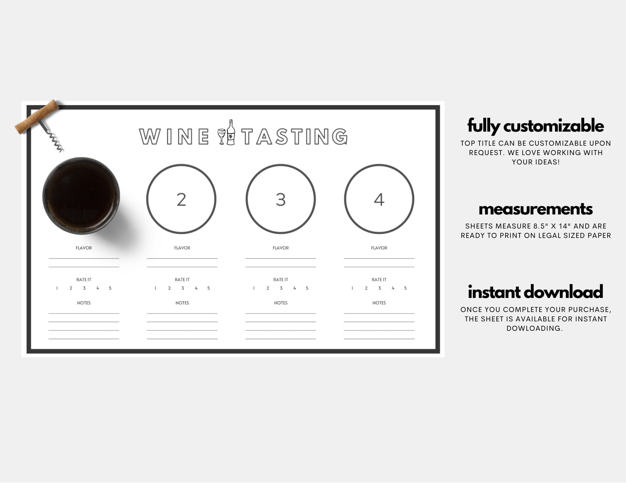PRINTABLE Wine Tasting Score Sheet Placemat Etsy