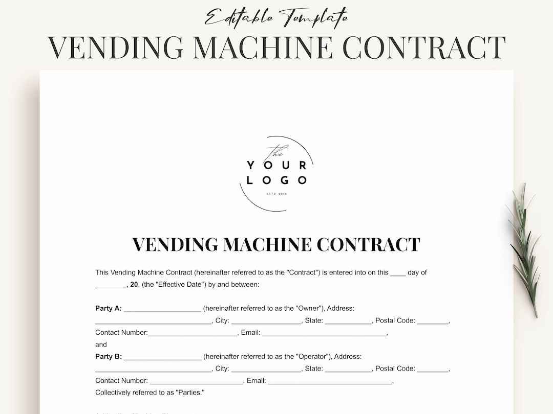 Professional Vending Machine Contract Template Fully Customizable Instant Download Etsy