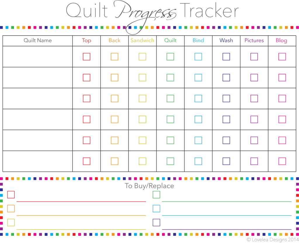 Quilt Progress Tracker Free Printable