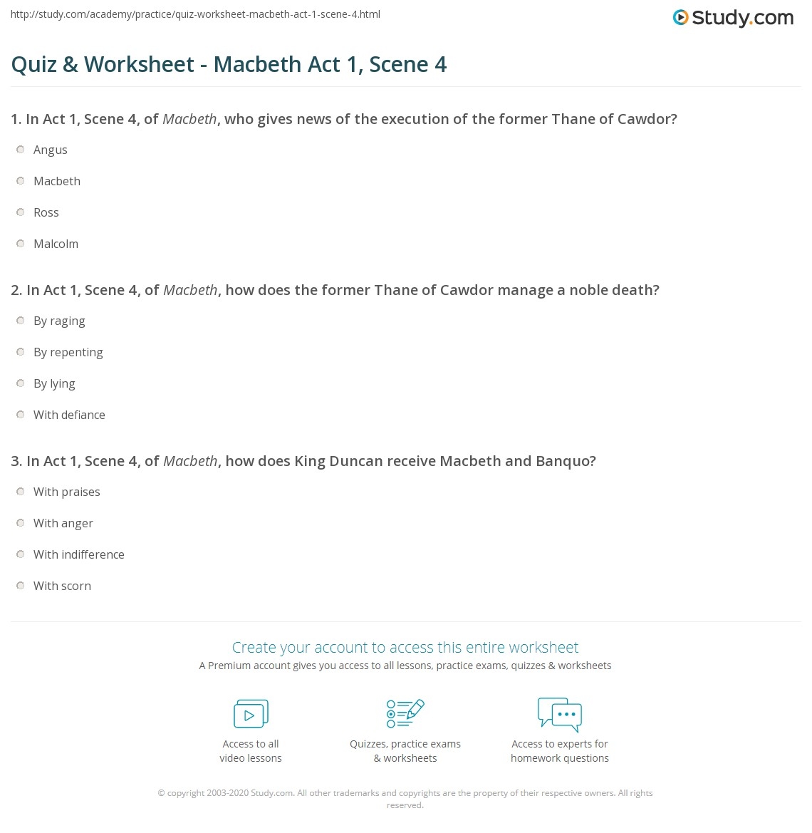 Free Printable Test On Macbeth