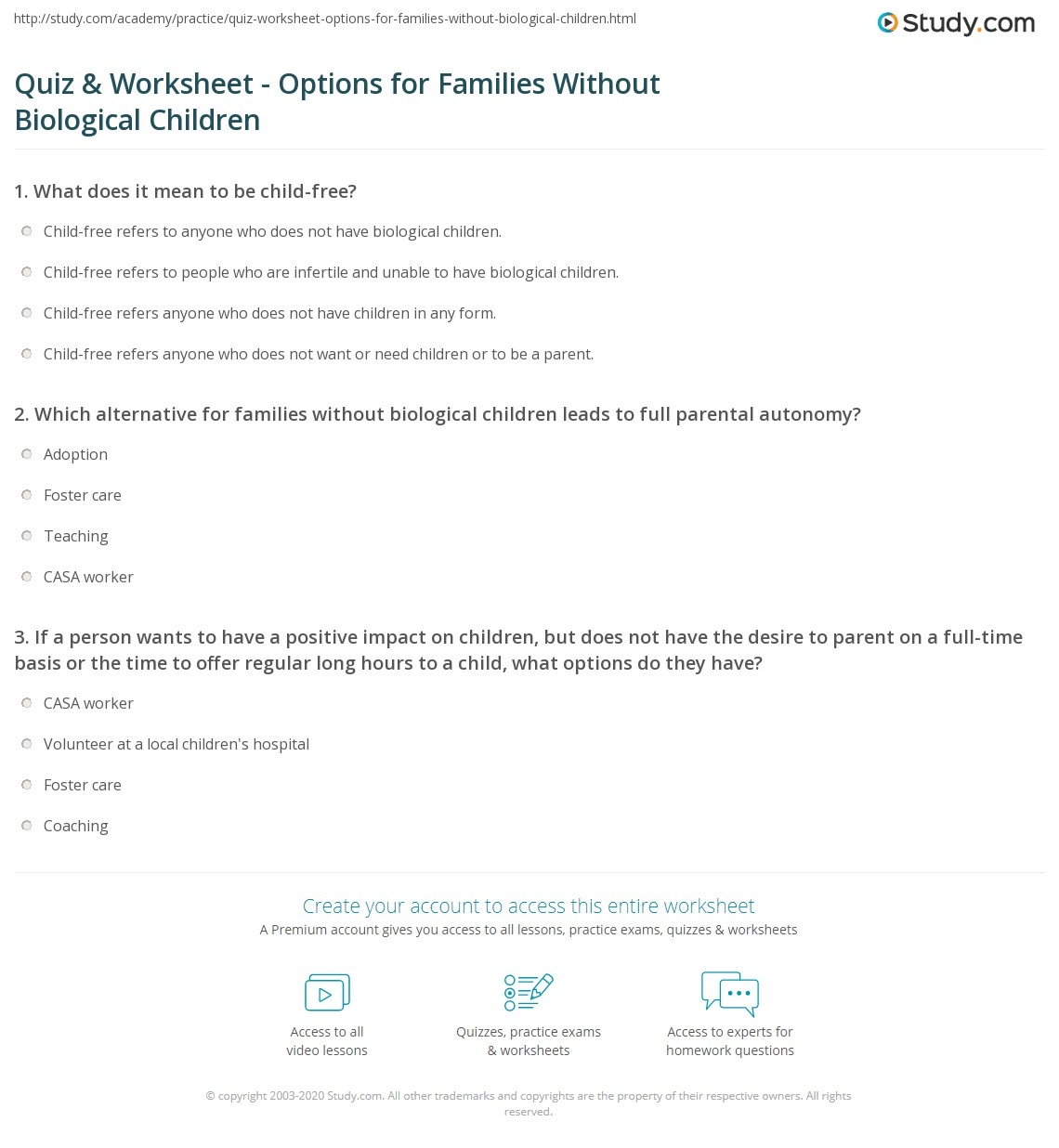 Quiz Worksheet Options For Families Without Biological Children Study