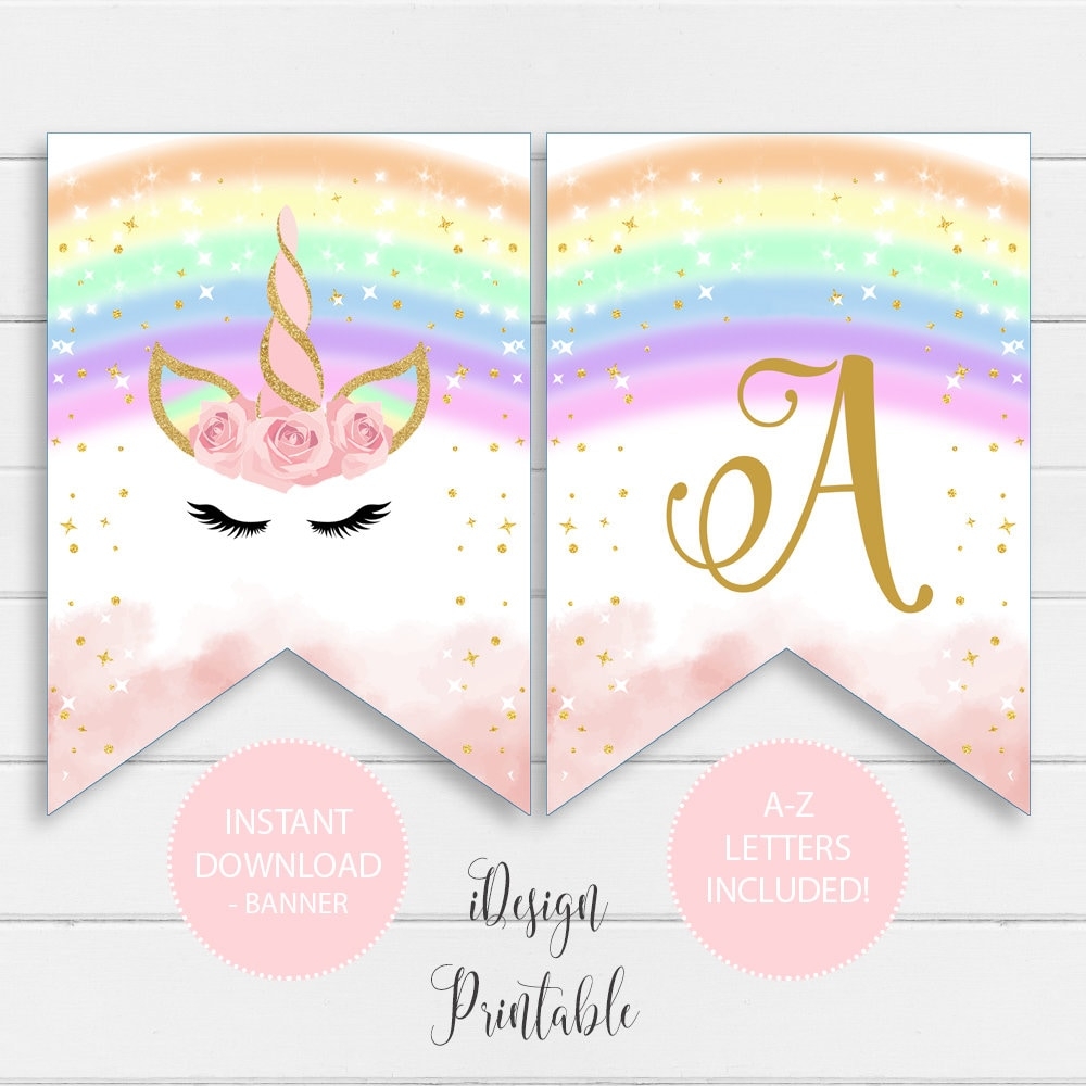 Rainbow Unicorn A Z Letters Banner Unicorn Birthday Banner Instant Download Printable Unicorn Garland Unicorn Decorations Banner Digital Etsy
