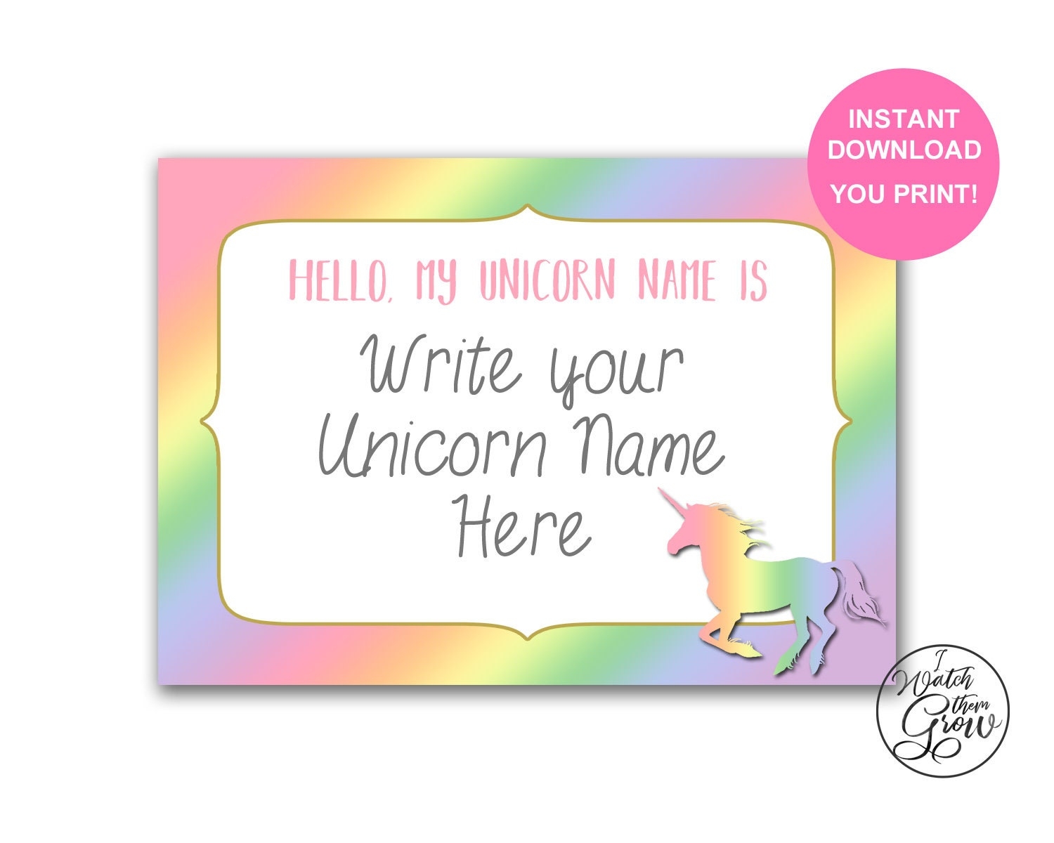 Rainbow Unicorn Name Tags Printable Rainbow Unicorn Name Stickers Unicorn Name Labels Unicorn Birthday Baby Shower INSTANT DOWNLOAD Etsy