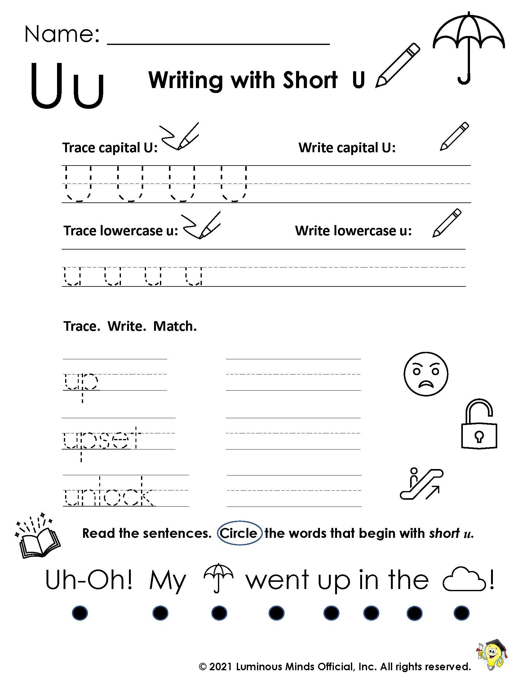 Reading Comprehension Worksheets Writing With Short U