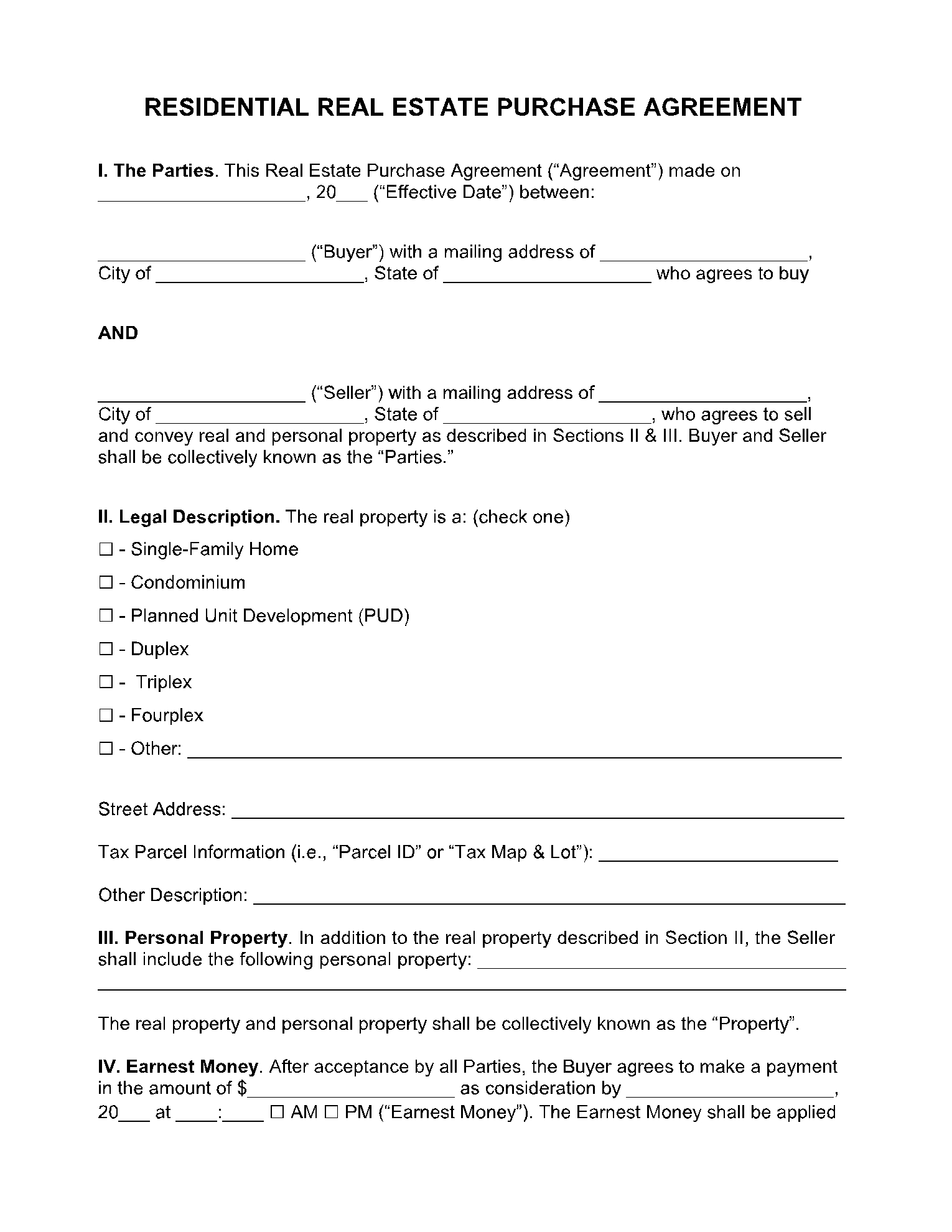 Real Estate For Sale By Owner Contract Template Free 
