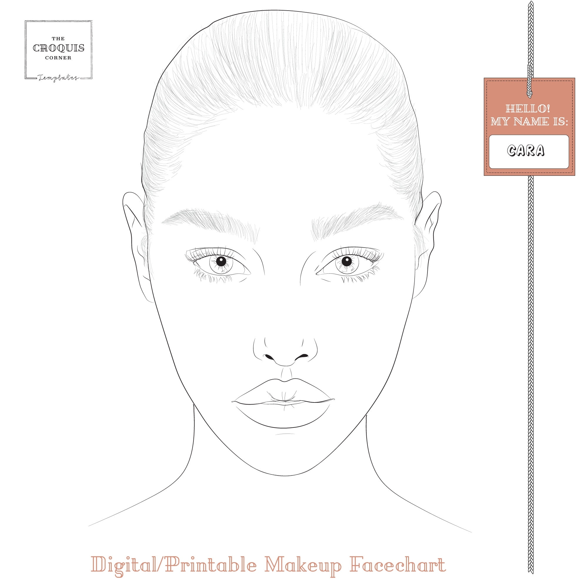 Realistic Makeup Face Chart Cara Make up Artist Practice Sheets Digital Instant Download Blank Face Template make Up Chart Etsy