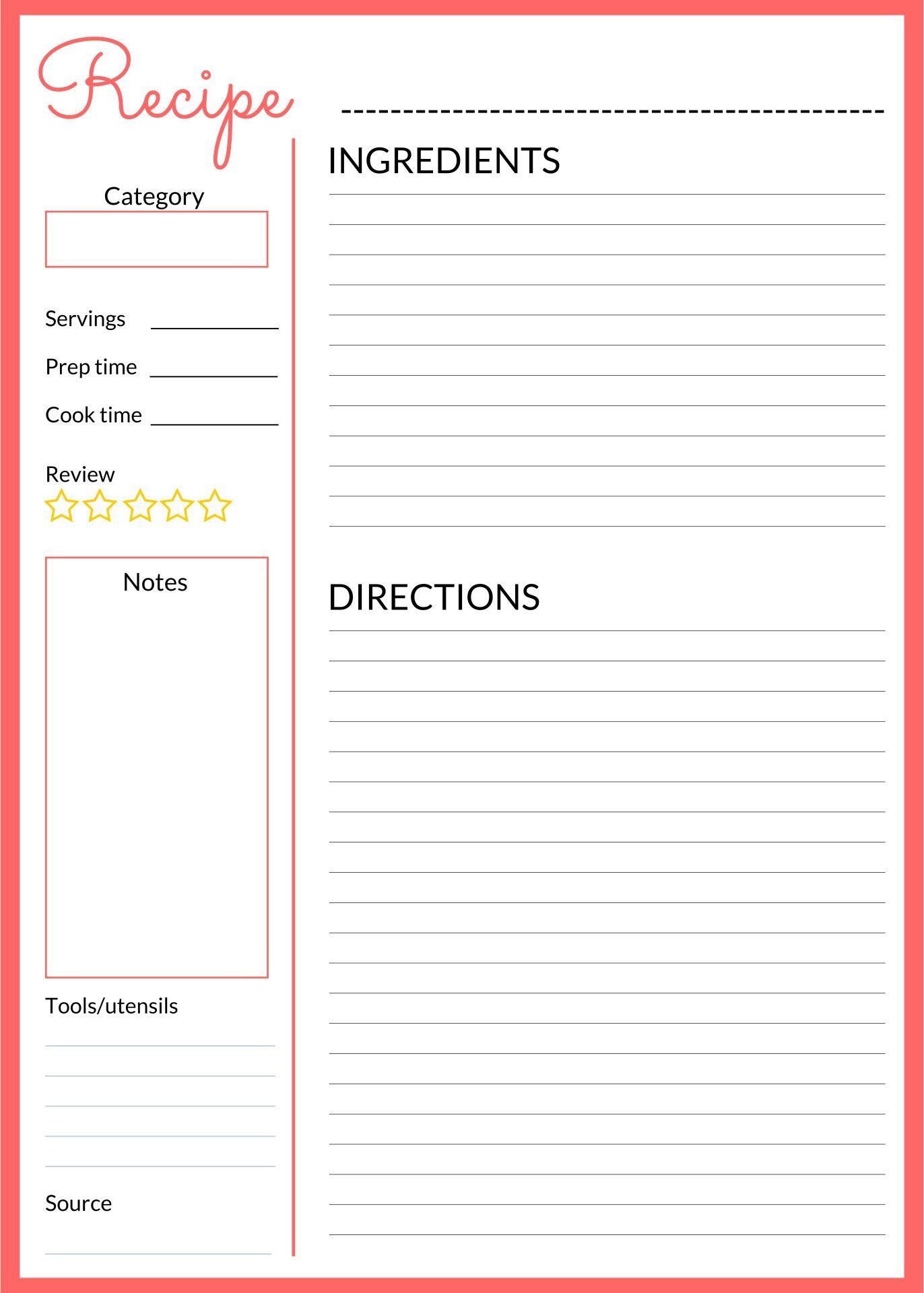 Free Printable Cookbook Templates
