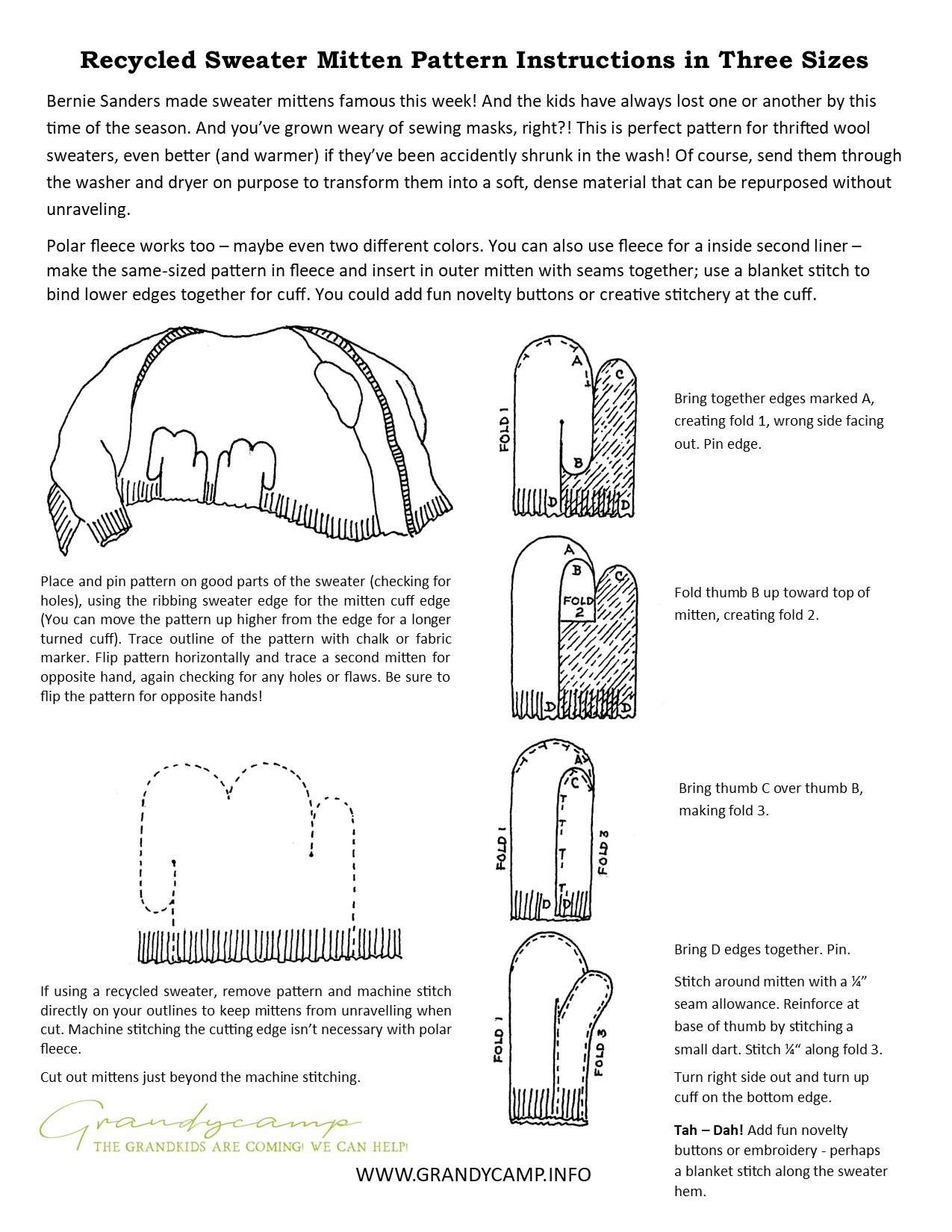 Recycled Sweater Mitten Pattern And Instructions In Three Sizes GrandyCamp