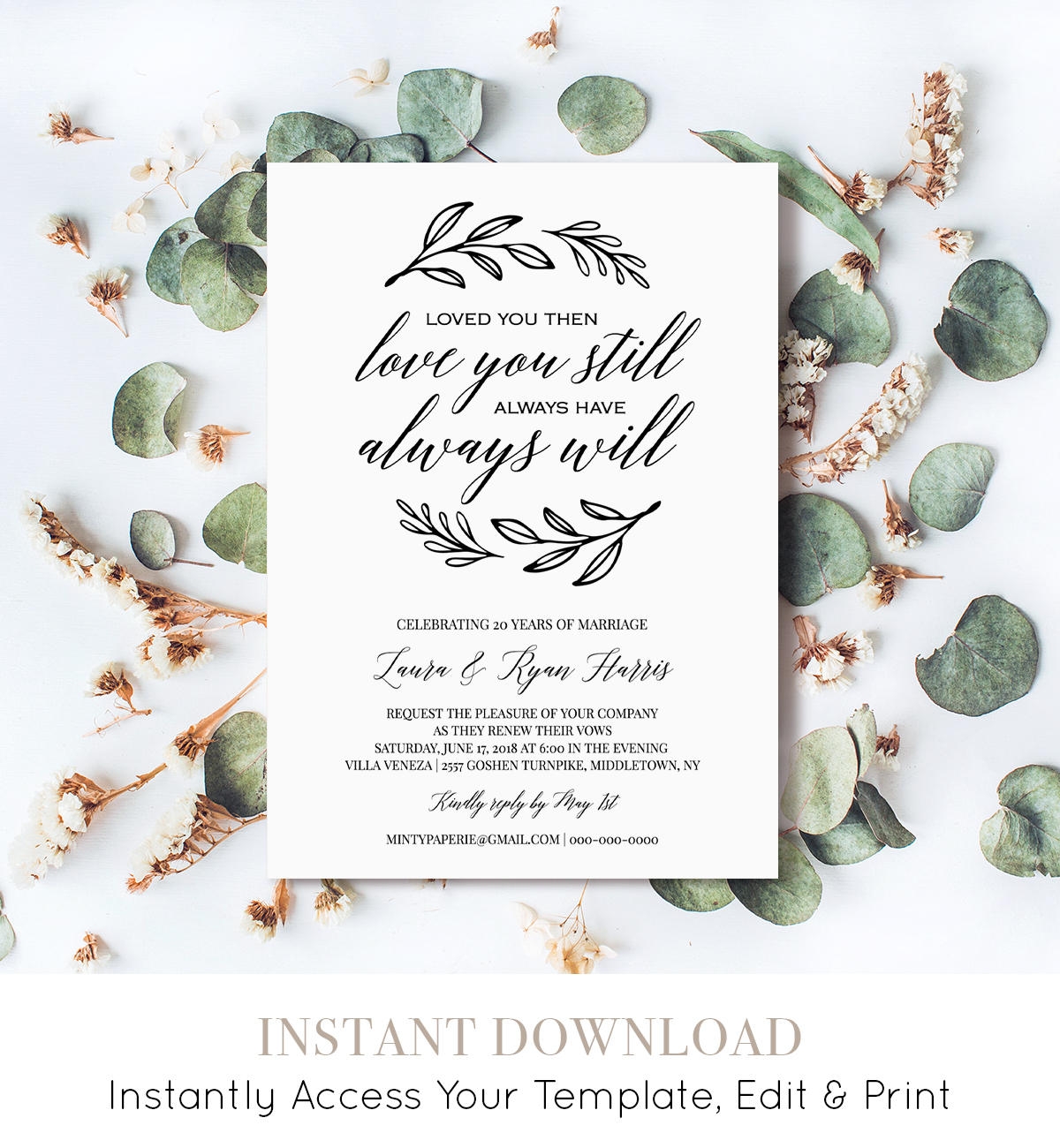 Renew Vows Invitation Template Printable Wedding Anniversary Invite Vow Renewal 100 Editable Template Instant Download DIY NC 107VR Etsy