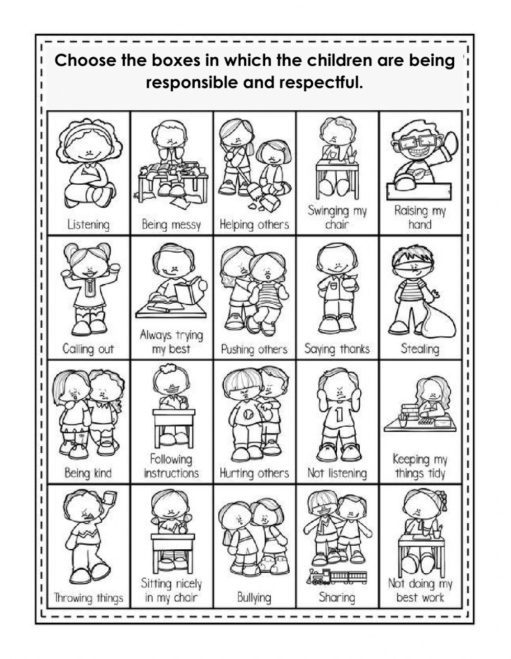 Responsibility And Respect Worksheet