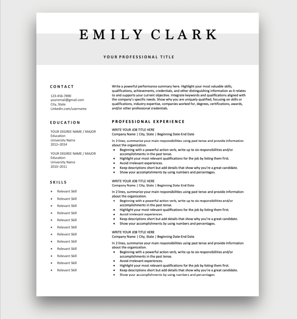 Free Printable Resume Examples