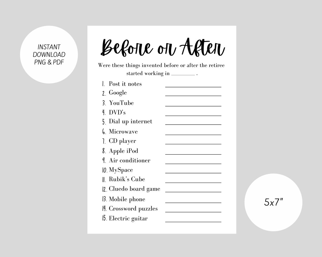 Retirement Party Game Before Or After Etsy