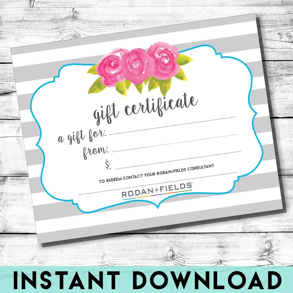Rodan And Fields Gift Certificate INSTANT DOWNLOAD Gray And White Stripes Etsy